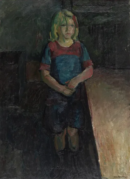 Framed Print : A little girl leaning on a table, 1919. Creator: William Lonnberg Framed Print : A little girl leaning on a table, 1919. Creator: William Lonnberg