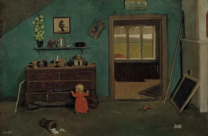 Framed Print : Little Girl in Front of an Open Chest of Drawers, 1907. Creator: Ivar Arosenius Framed Print : Little Girl in Front of an Open Chest of Drawers, 1907. Creator: Ivar Arosenius
