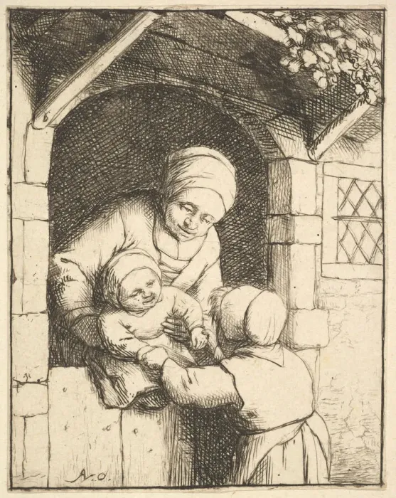 Framed Print : Little Girl Playing with a Baby in its Mothers Arms, 1610-85 Framed Print : Little Girl Playing with a Baby in its Mothers Arms, 1610-85