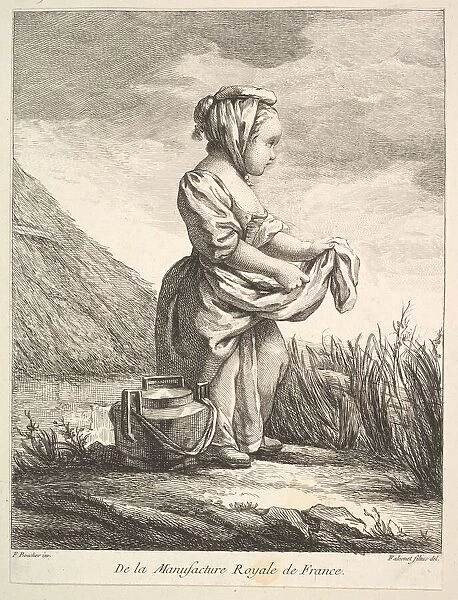 Little girl with a vessel by her feet, from Premier Livre de Figures d'aprè