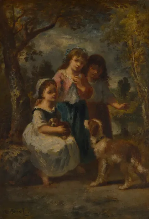 Framed Print : Three Little Girls, c. 1870. Creator: Narcisse Virgile Diaz de la Pena Framed Print : Three Little Girls, c. 1870. Creator: Narcisse Virgile Diaz de la Pena