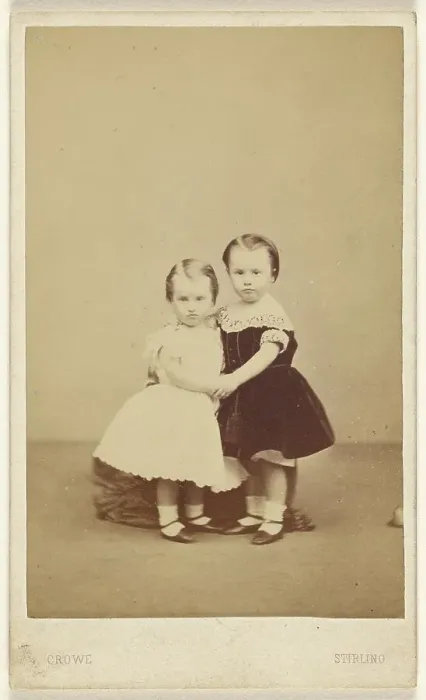 Framed Print : Two little girls embracing, 1865-1875. Creator: A. Crowe