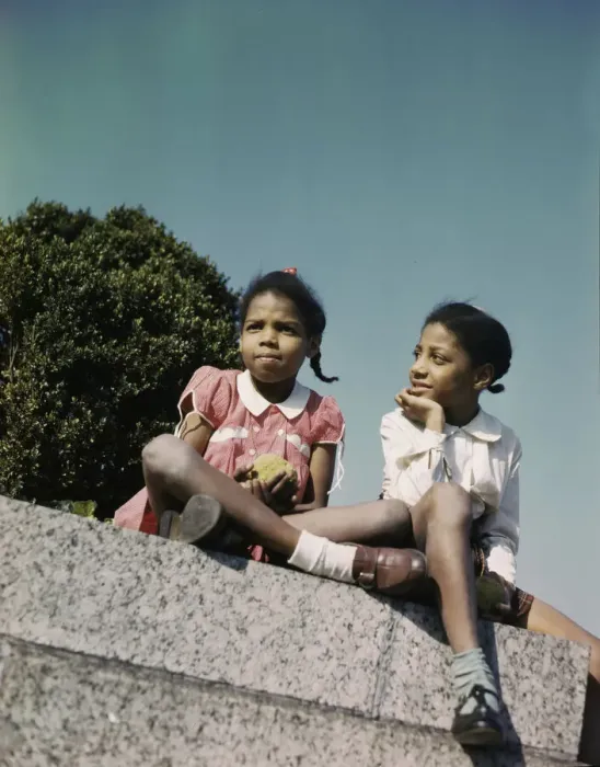 Framed Print : Two little girls in a park near Union Station, Washington, D. C. ca. 1943. Creator: Unknown Framed Print : Two little girls in a park near Union Station, Washington, D. C. ca. 1943. Creator: Unknown