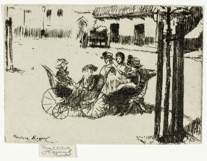 Framed Print : Little Girls and Perambulators, Chelsea Embankment, 1888-89. Creator: Theodore Roussel Framed Print : Little Girls and Perambulators, Chelsea Embankment, 1888-89. Creator: Theodore Roussel