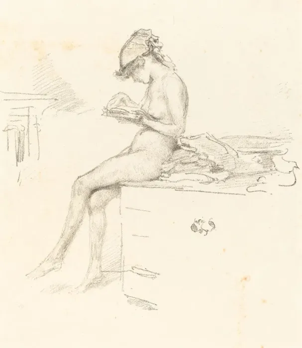 Framed Print : The Little Nude Model, Reading, 1889 / 1890. Creator: James Abbott McNeill Whistler Framed Print : The Little Nude Model, Reading, 1889 / 1890. Creator: James Abbott McNeill Whistler