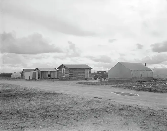 Framed Print : Little Oklahoma, the community that grew out of the need for help in the potato... CA, 1936. Creator: Dorothea Lange Framed Print : Little Oklahoma, the community that grew out of the need for help in the potato... CA, 1936. Creator: Dorothea Lange