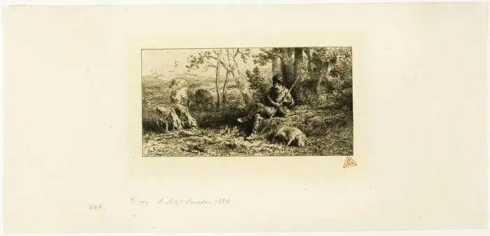 Framed Print : The Little Pig-Keeper, c. 1864. Creator: Charles Emile Jacque Framed Print : The Little Pig-Keeper, c. 1864. Creator: Charles Emile Jacque