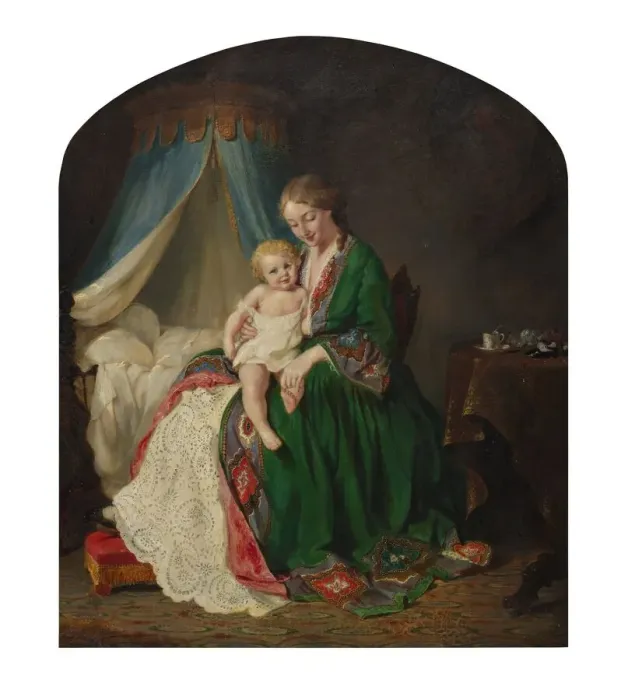 Framed Print : This Little Pig Went to Market, c. 1857. Creator: Lilly Martin Spencer