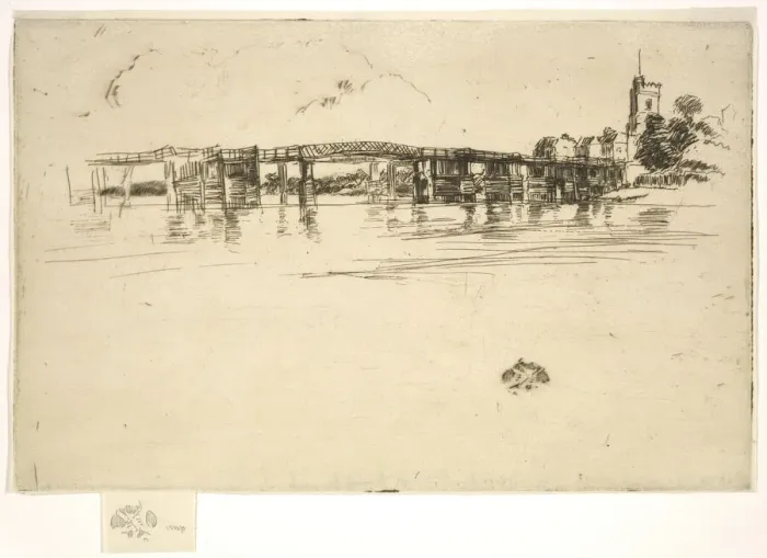 Framed Print : Little Putney Bridge, 1879. Creator: James Abbott McNeill Whistler Framed Print : Little Putney Bridge, 1879. Creator: James Abbott McNeill Whistler