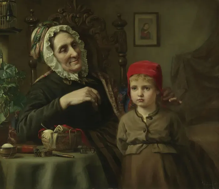 Framed Print : Little Red Riding Hood, 1872. Creator: Harriet Backer Framed Print : Little Red Riding Hood, 1872. Creator: Harriet Backer