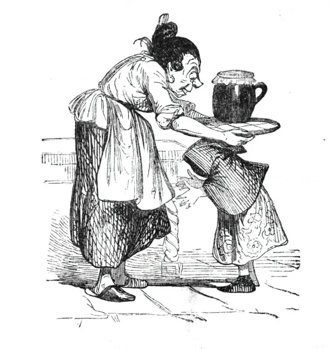 Framed Print : Little Red Riding Hoods mother gives her a pot of butter and a cake for her grandmother Framed Print : Little Red Riding Hoods mother gives her a pot of butter and a cake for her grandmother