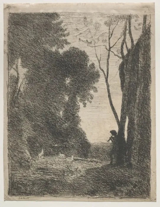 Framed Print : The Little Shepherd, 1855. Creator: Jean Baptiste Camille Corot (French, 1796-1875) Framed Print : The Little Shepherd, 1855. Creator: Jean Baptiste Camille Corot (French, 1796-1875)