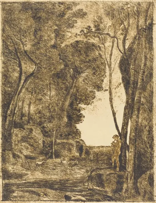 Framed Print : Little Shepherd, 1st Plate (Le Petit Berger), 1855. Creator: Jean-Baptiste-Camille Corot Framed Print : Little Shepherd, 1st Plate (Le Petit Berger), 1855. Creator: Jean-Baptiste-Camille Corot