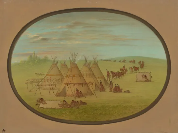 Framed Print : A Little Sioux Village, 1861 / 1869. Creator: George Catlin Framed Print : A Little Sioux Village, 1861 / 1869. Creator: George Catlin
