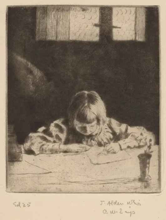 Framed Print : The Little Student, 1890. Creator: Julian Alden Weir Framed Print : The Little Student, 1890. Creator: Julian Alden Weir