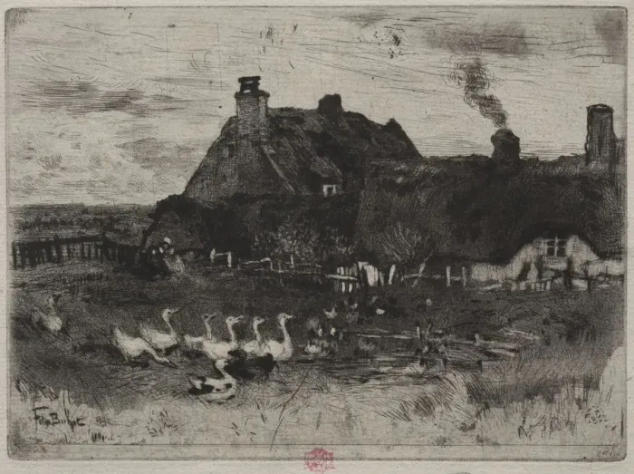 Framed Print : The Little Thatched Cottages, 1878. Creator: Felix Hilaire Buhot (French, 1847-1898) Framed Print : The Little Thatched Cottages, 1878. Creator: Felix Hilaire Buhot (French, 1847-1898)