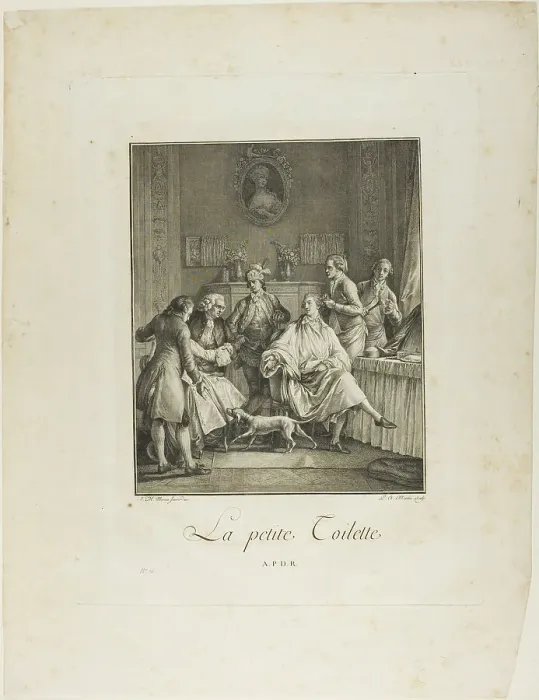 Framed Print : The Little Toilette, from Monument du Costume Physique et Moral de la fin du... 1781-1783. Creators: Pietro Antonio Martini, Laurent-François Prault Framed Print : The Little Toilette, from Monument du Costume Physique et Moral de la fin du... 1781-1783. Creators: Pietro Antonio Martini, Laurent-François Prault