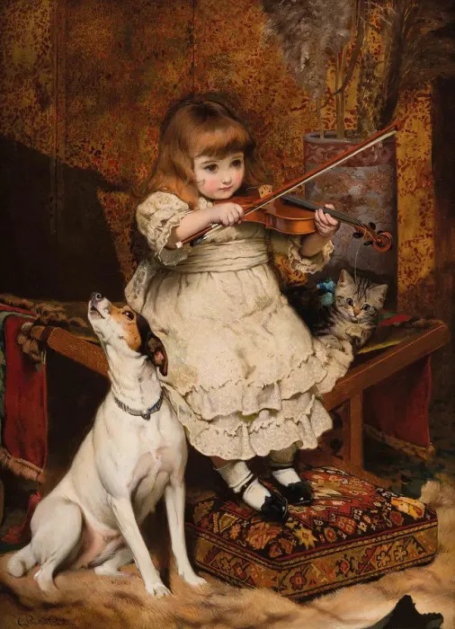 Framed Print : The little violinist, 1887. Creator: Barber, Charles Burton (1845-1894) Framed Print : The little violinist, 1887. Creator: Barber, Charles Burton (1845-1894)