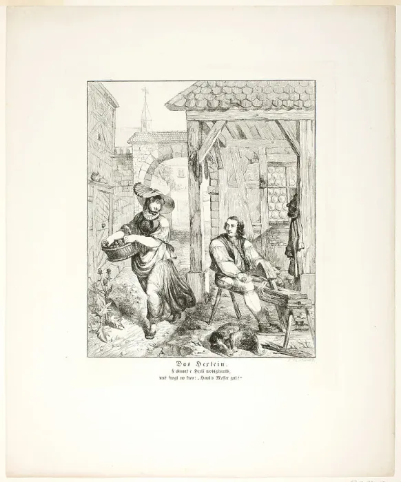 Framed Print : The Little Witch, plate four from Zehn Blätter zu Hebels Alemannischen Gedichten, 1820. Creator: Sophie Reinhard Framed Print : The Little Witch, plate four from Zehn Blätter zu Hebels Alemannischen Gedichten, 1820. Creator: Sophie Reinhard