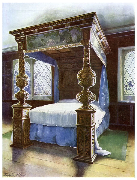 The Littlecote bedstead, 1910. Artist: Edwin Foley