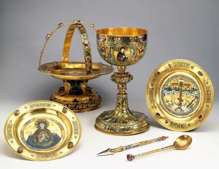 Framed Print : The liturgical set, 1679. Artist: Ancient Russian Art Framed Print : The liturgical set, 1679. Artist: Ancient Russian Art