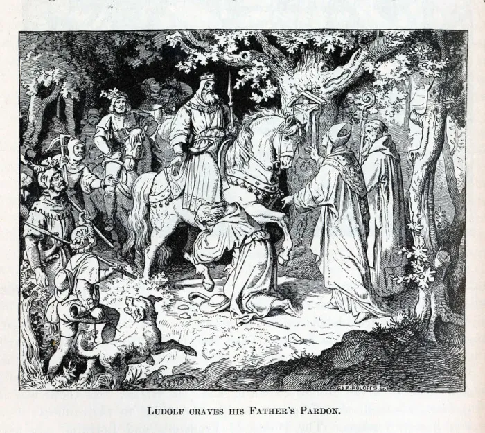 Framed Print : Liudolf craves his Fathers Pardon, 1882. Artist: Anonymous Framed Print : Liudolf craves his Fathers Pardon, 1882. Artist: Anonymous