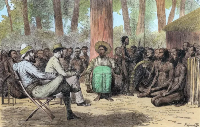 Framed Print : Liutenant Verney Lovett Camerons reception by Katende, 19th century Framed Print : Liutenant Verney Lovett Camerons reception by Katende, 19th century