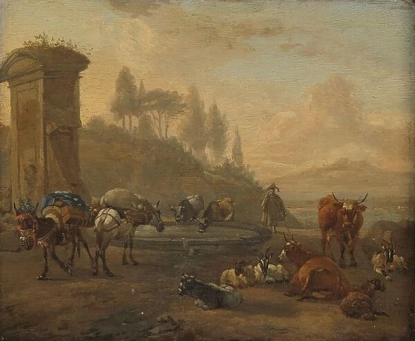 Livestock by a Fountain, 1650-1694. Creator: Willem Romeyn