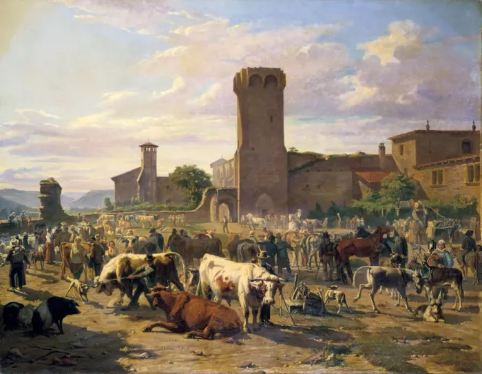 Framed Print : Livestock Market in L Arbresle, France, mid-late 19th century. Artist: JB Louis Guy Framed Print : Livestock Market in L Arbresle, France, mid-late 19th century. Artist: JB Louis Guy