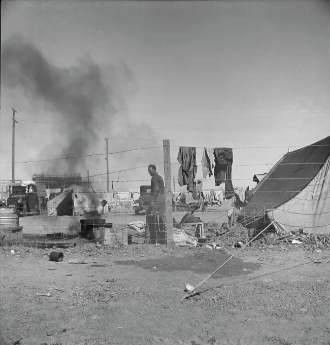 Framed Print : Living conditions for migratory laborers in private auto camp, Calipatria, Imperial County, 1939. Creator: Dorothea Lange Framed Print : Living conditions for migratory laborers in private auto camp, Calipatria, Imperial County, 1939. Creator: Dorothea Lange