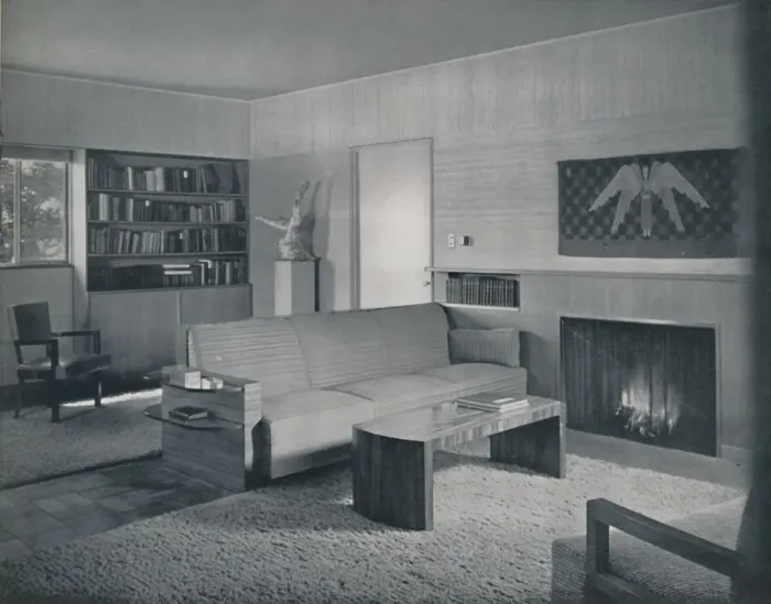Framed Print : Living room designed by Honor Easton and Alyne Whalen in a house in Los Angeles, 1942 Framed Print : Living room designed by Honor Easton and Alyne Whalen in a house in Los Angeles, 1942