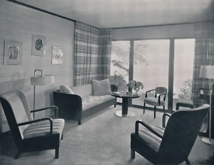 Framed Print : The living-room of a house designed by Howard T. Fisher for Miss Ruth Page, 1935 Framed Print : The living-room of a house designed by Howard T. Fisher for Miss Ruth Page, 1935