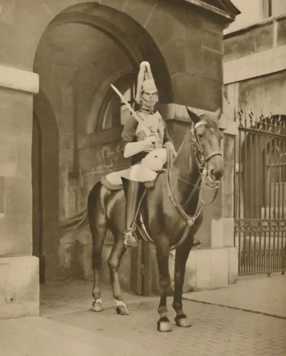 Framed Print : A Living Statue in Whitehall: The Lifeguards Sentry, c1935. Creator: Unknown Framed Print : A Living Statue in Whitehall: The Lifeguards Sentry, c1935. Creator: Unknown