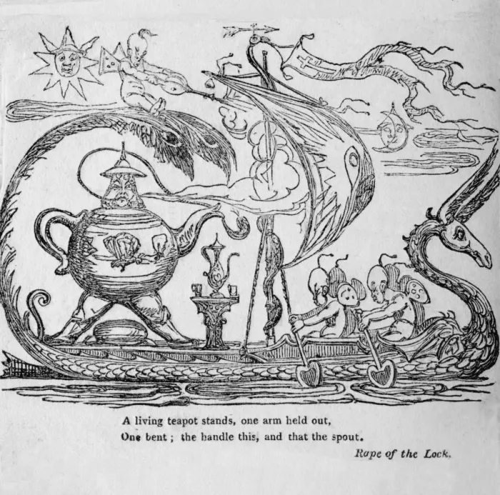 Framed Print : A living teapot stands, one arm held out, one bent, the handle this, and that the spout, c1820 Framed Print : A living teapot stands, one arm held out, one bent, the handle this, and that the spout, c1820