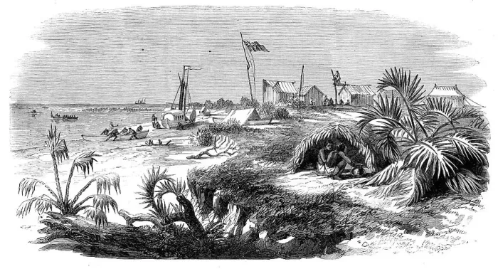 Framed Print : The Livingstone Expedition in Africa - Dr. Livingstone's station [on] the Kongone River... 1860. Creator: Unknown