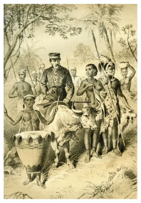 Framed Print : Livingstone Weak from Fever Escorted to Shintes Town, c1854 (1883) Framed Print : Livingstone Weak from Fever Escorted to Shintes Town, c1854 (1883)