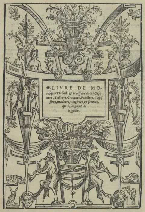 Framed Print : Livre de Moresques, title page (recto), 1546. Creator: Cornelis Bos Framed Print : Livre de Moresques, title page (recto), 1546. Creator: Cornelis Bos