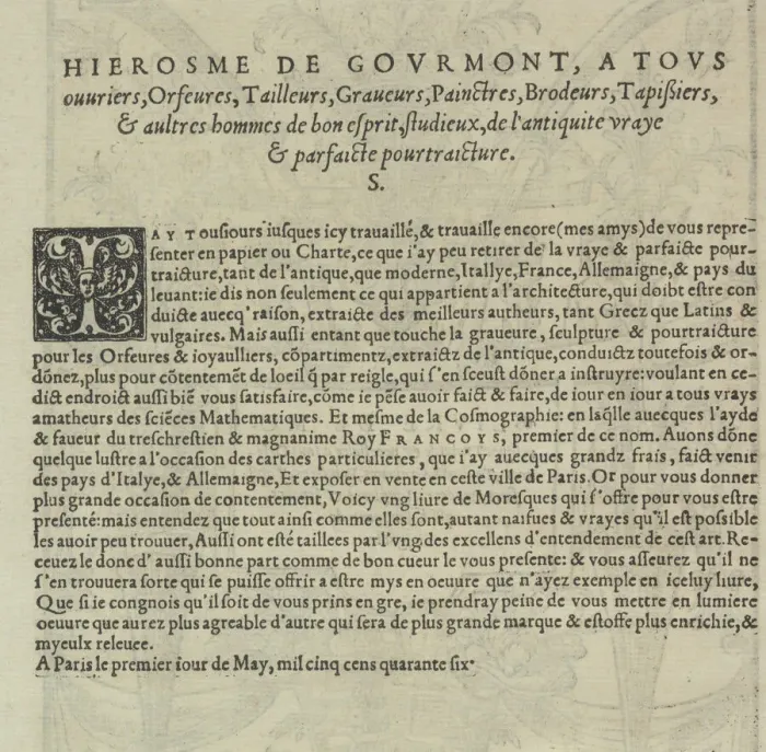Framed Print : Livre de Moresques, title page (verso), 1546. Creator: Cornelis Bos Framed Print : Livre de Moresques, title page (verso), 1546. Creator: Cornelis Bos