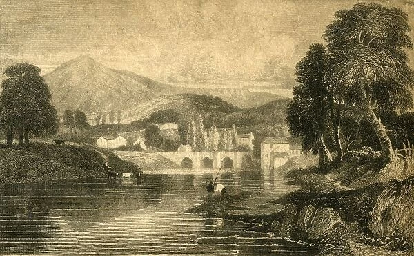 Llangollen Bridge, Castle Dinas Bran, on the River Dee: North Wales, 19th century