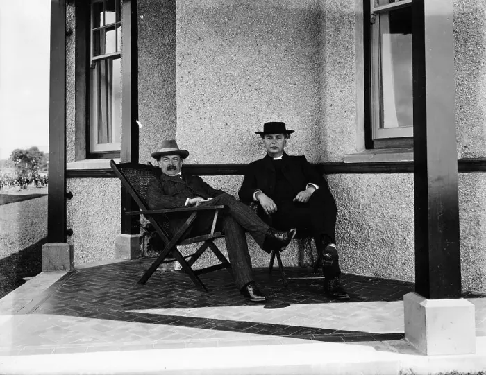 Framed Print : Lloyd George resting on the verandah of a house Framed Print : Lloyd George resting on the verandah of a house