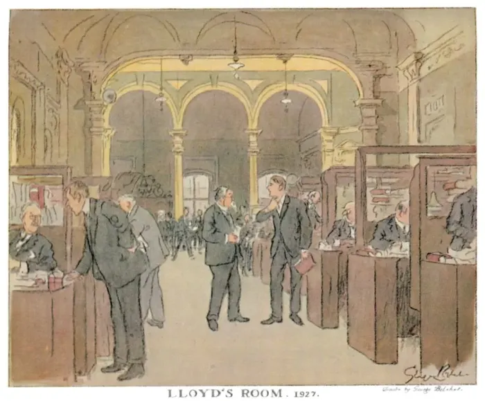 Framed Print : Lloyds Room. 1927 - As Seen by a Punch Artist, (1928) Framed Print : Lloyds Room. 1927 - As Seen by a Punch Artist, (1928)