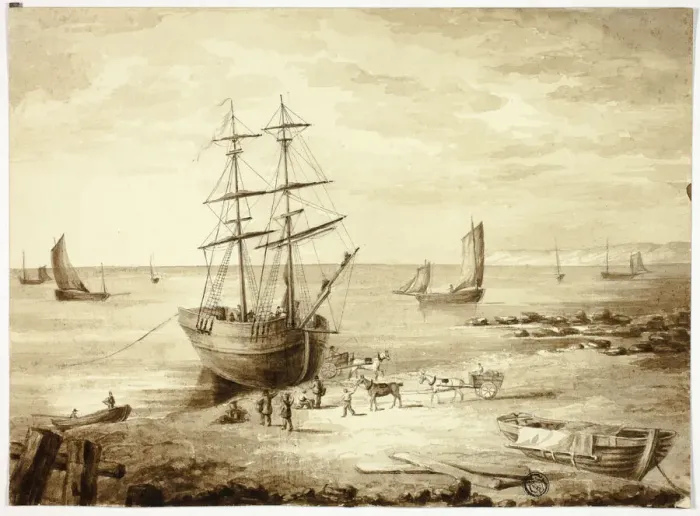 Framed Print : Loading Boat in Port, n. d. Creator: Elizabeth Murray Framed Print : Loading Boat in Port, n. d. Creator: Elizabeth Murray