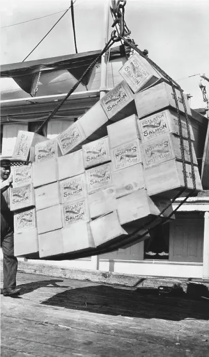 Framed Print : Loading boxes of salmon Petersburg, between c1900 and c1930. Creator: Unknown Framed Print : Loading boxes of salmon Petersburg, between c1900 and c1930. Creator: Unknown