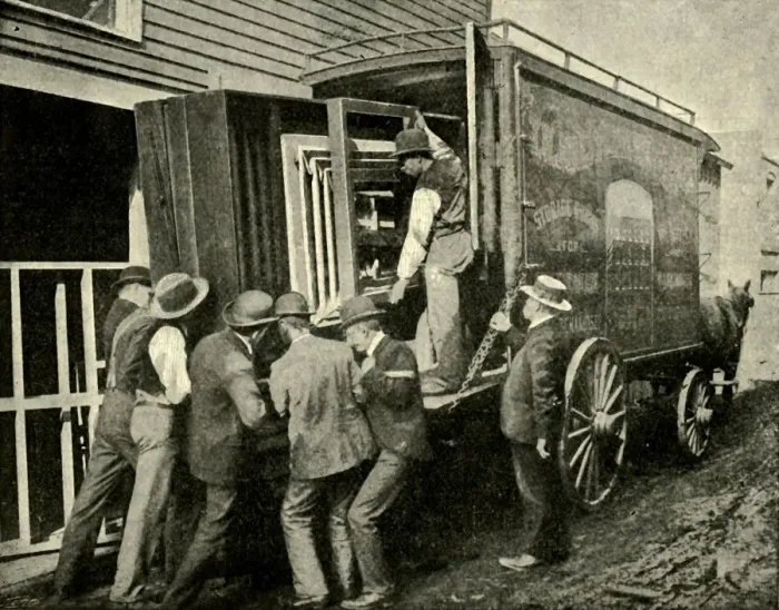 Framed Print : Loading The Camera On A Van For Removal, 1901. Creator: Unknown Framed Print : Loading The Camera On A Van For Removal, 1901. Creator: Unknown