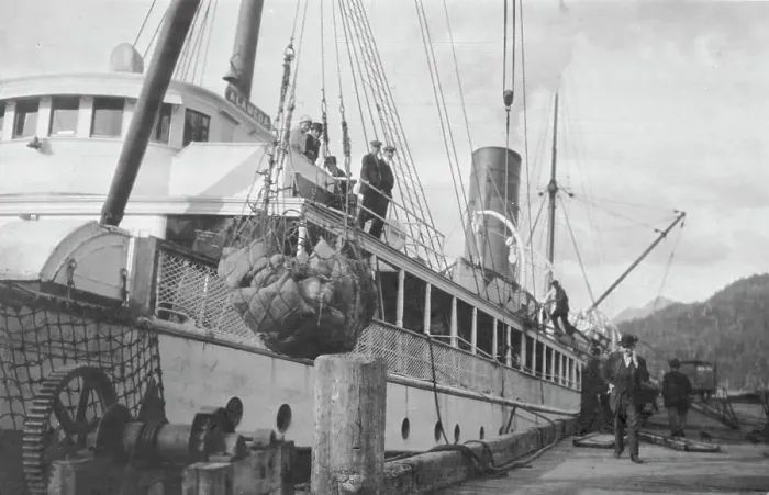 Framed Print : Loading copper on ship, between c1900 and 1916. Creator: Unknown Framed Print : Loading copper on ship, between c1900 and 1916. Creator: Unknown
