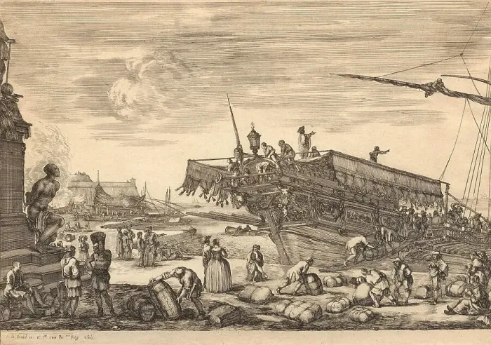 Framed Print : Loading the galley to Saint Etienne, 1654. Creator: Della Bella, Stefano (1610-1664) Framed Print : Loading the galley to Saint Etienne, 1654. Creator: Della Bella, Stefano (1610-1664)