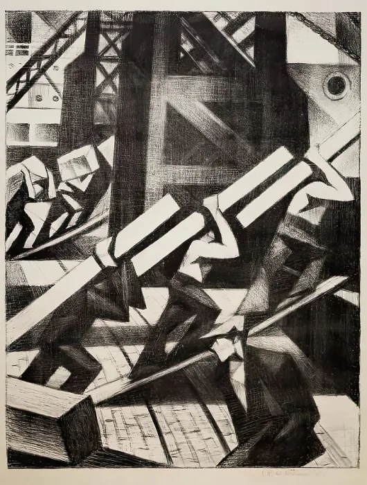 Framed Print : Loading the Ship, 1917. Creator: CRW Nevinson Framed Print : Loading the Ship, 1917. Creator: CRW Nevinson
