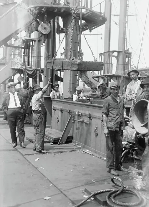 Framed Print : Loading SS Milazzo, 1916. Creator: Bain News Service Framed Print : Loading SS Milazzo, 1916. Creator: Bain News Service