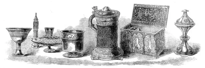 Framed Print : The Loan Collection, South-Kensington: Cups, tankard, casket, salt, 1862. Creator: Unknown Framed Print : The Loan Collection, South-Kensington: Cups, tankard, casket, salt, 1862. Creator: Unknown