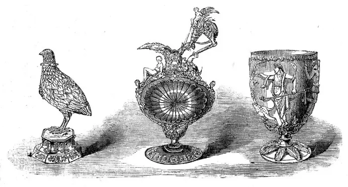 Framed Print : The Loan Collection, South-Kensington: Mother-of-pearl cup; Cellini Ewer; vase, 1862. Creator: Unknown Framed Print : The Loan Collection, South-Kensington: Mother-of-pearl cup; Cellini Ewer; vase, 1862. Creator: Unknown